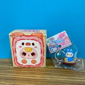 Baby Three Little Mahjong Plush and Blue Labubu Keychain